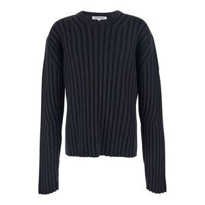 Jordanluca Men Black Ribbed Crew Neck Sweater In Wool Blend Man